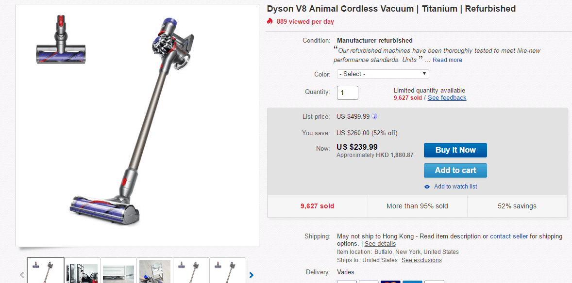 ebay优惠码2024 dyson戴森V8animal无线手持吸尘器官翻版特价$239.99 转运到手约2076元